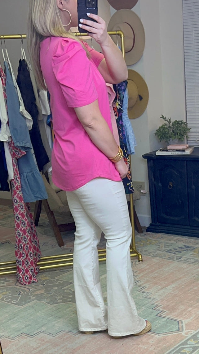 MORE COLORS Puff Sleeve V-Neck Top