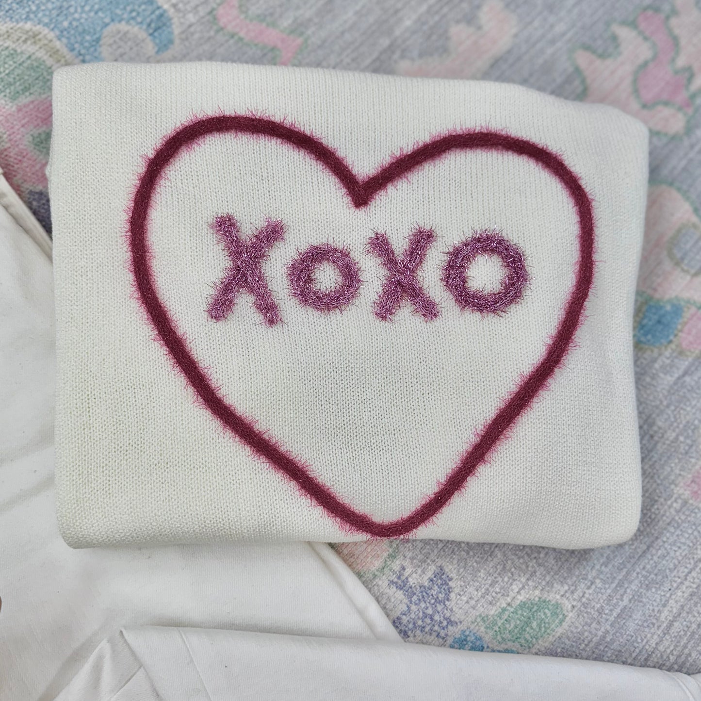 XOXO Heart Puff Script Sweater