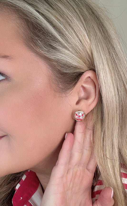 Baseball Pearl Stud Earrings