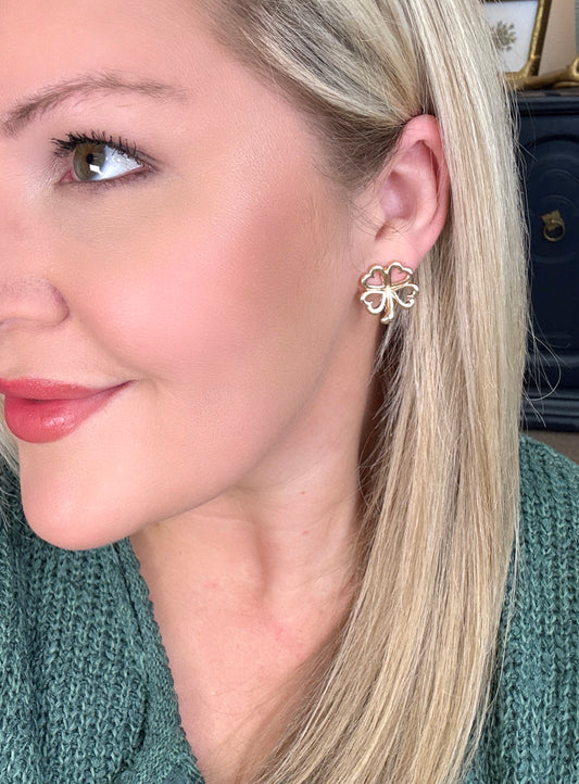 Gold Outline Clover Stud Earrings