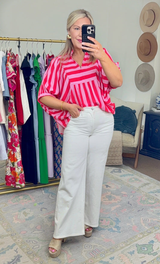 ENTRO: Bold Moves Stripe Colorblock Blouse