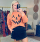 Orange Ribbed Jack-O-Lantern Pullover