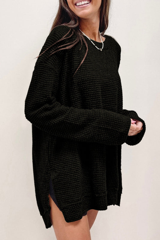 **MORE COLORS** Try Anything Raw Hem Waffle Knit Tunic Top