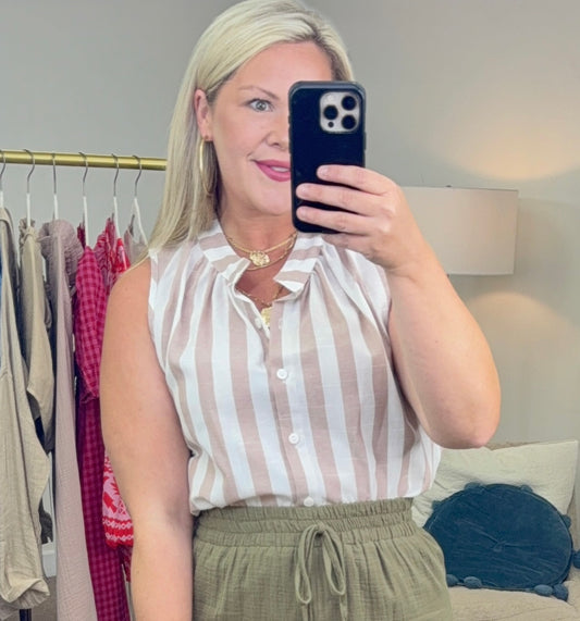 Straight Away Button Down Stripe Blouse