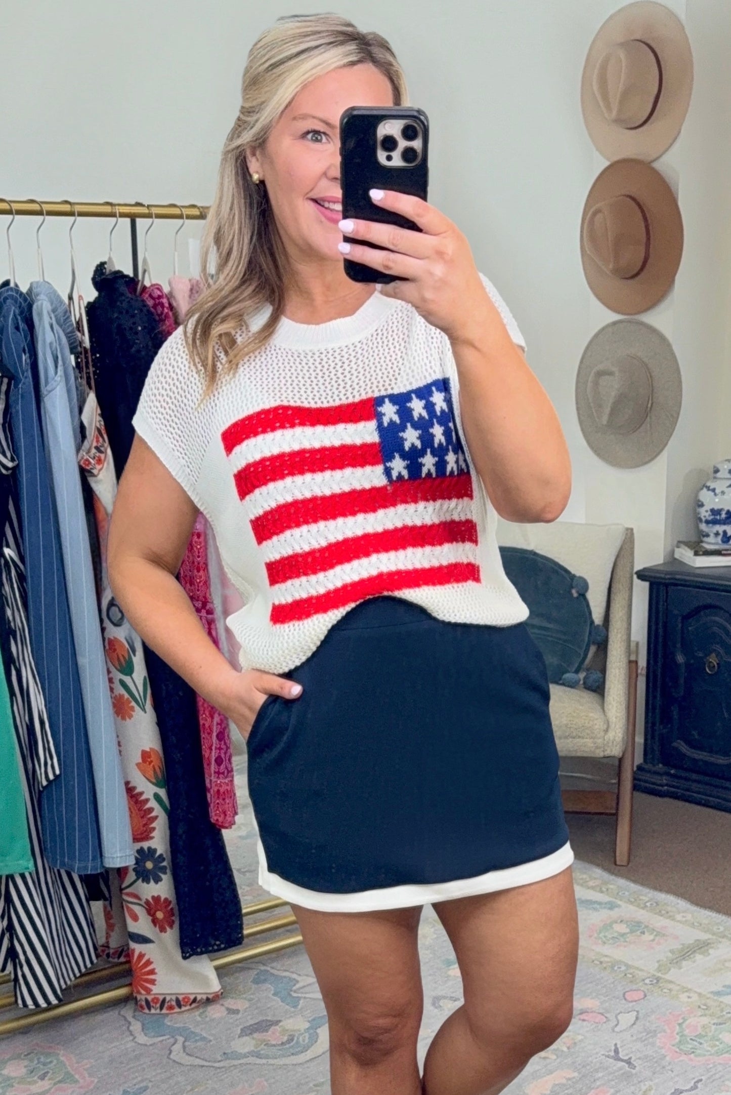 Patriotic & Proud Flag Open Knit Top