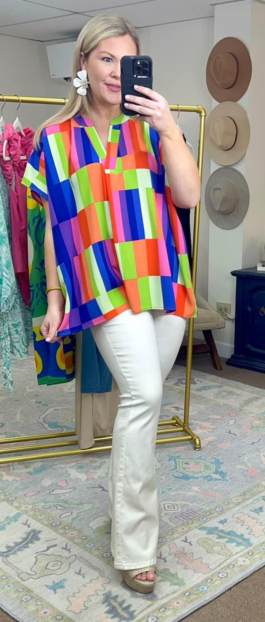 ENTRO: Multi Colorblock Oversized Blouse