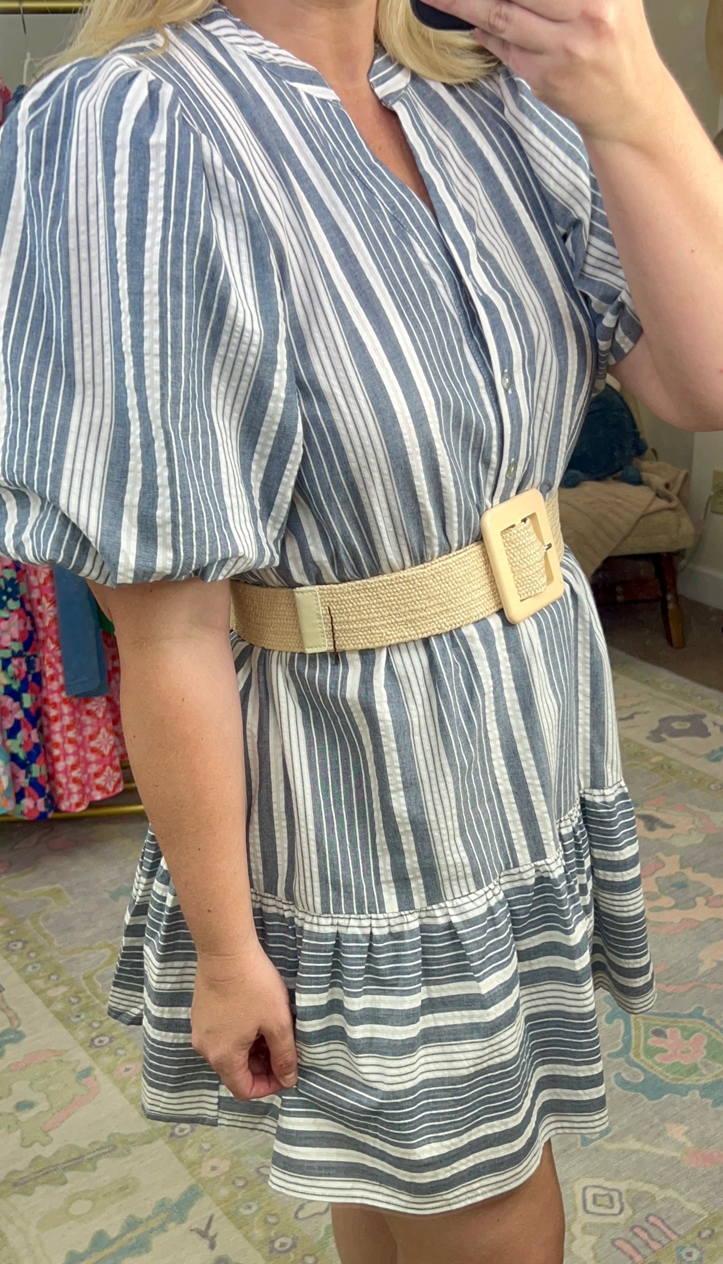 ENTRO: Memories Of Us Stripe Puff Sleeve Mini Dress