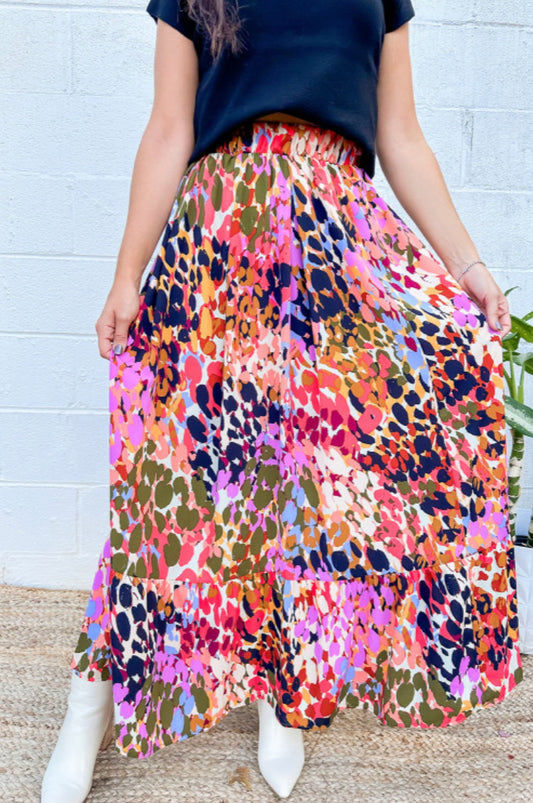 Abstract Leopard Midi Skirt