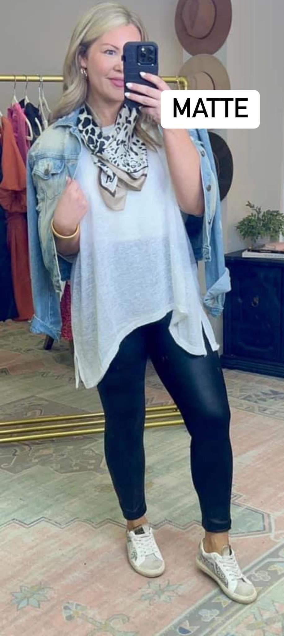 Matte High Rise Vegan Leather Leggings