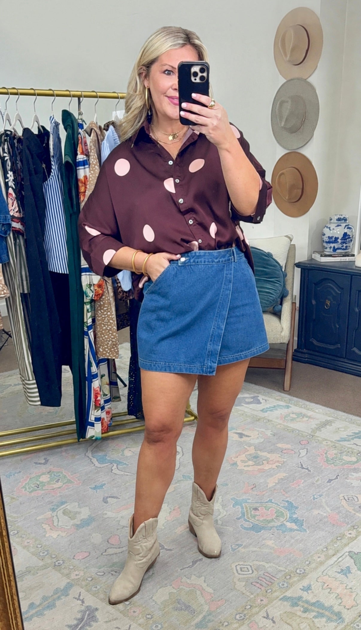 Point Taken Dot Print Button Up Blouse