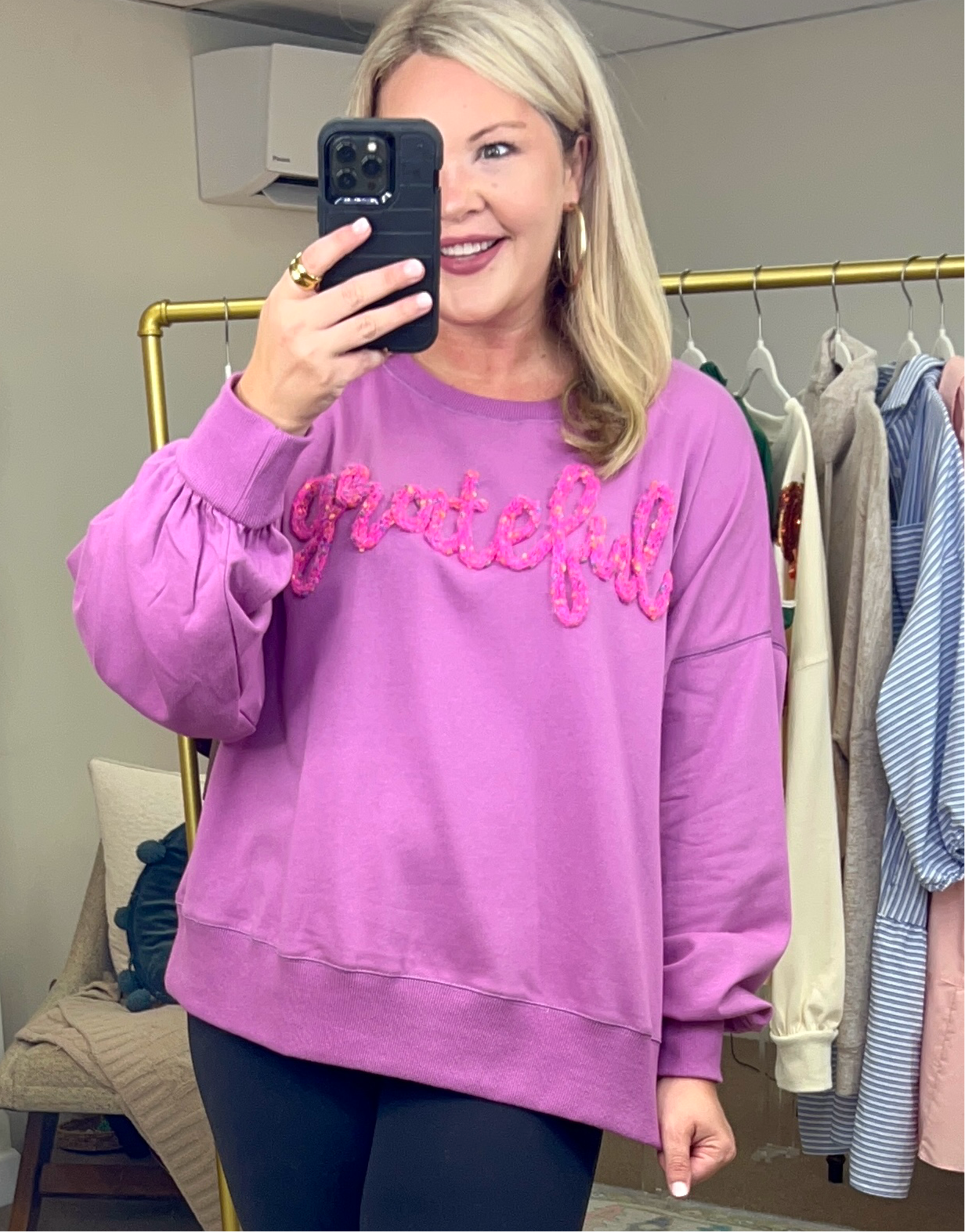 Oh So Grateful Puff Script Pullover