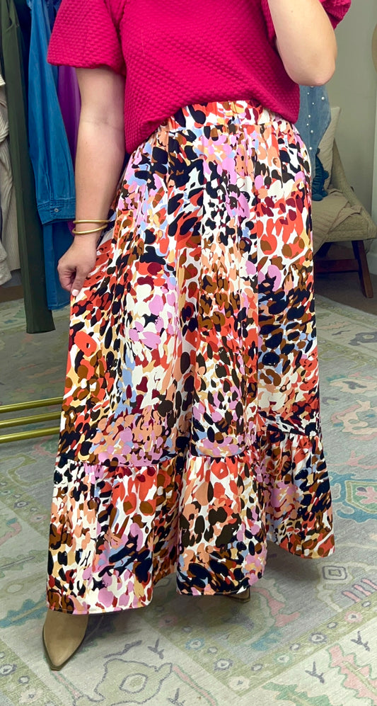 Abstract Leopard Midi Skirt