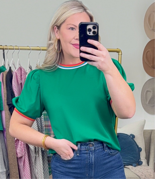 Lucky Me Color Block Puff Sleeve Top