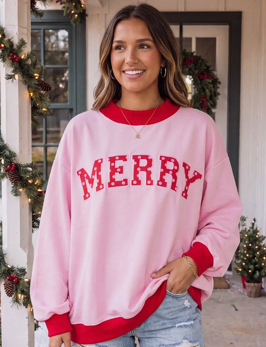 Merry Dot Letter Mock Neck Sweatshirt— PREORDER
