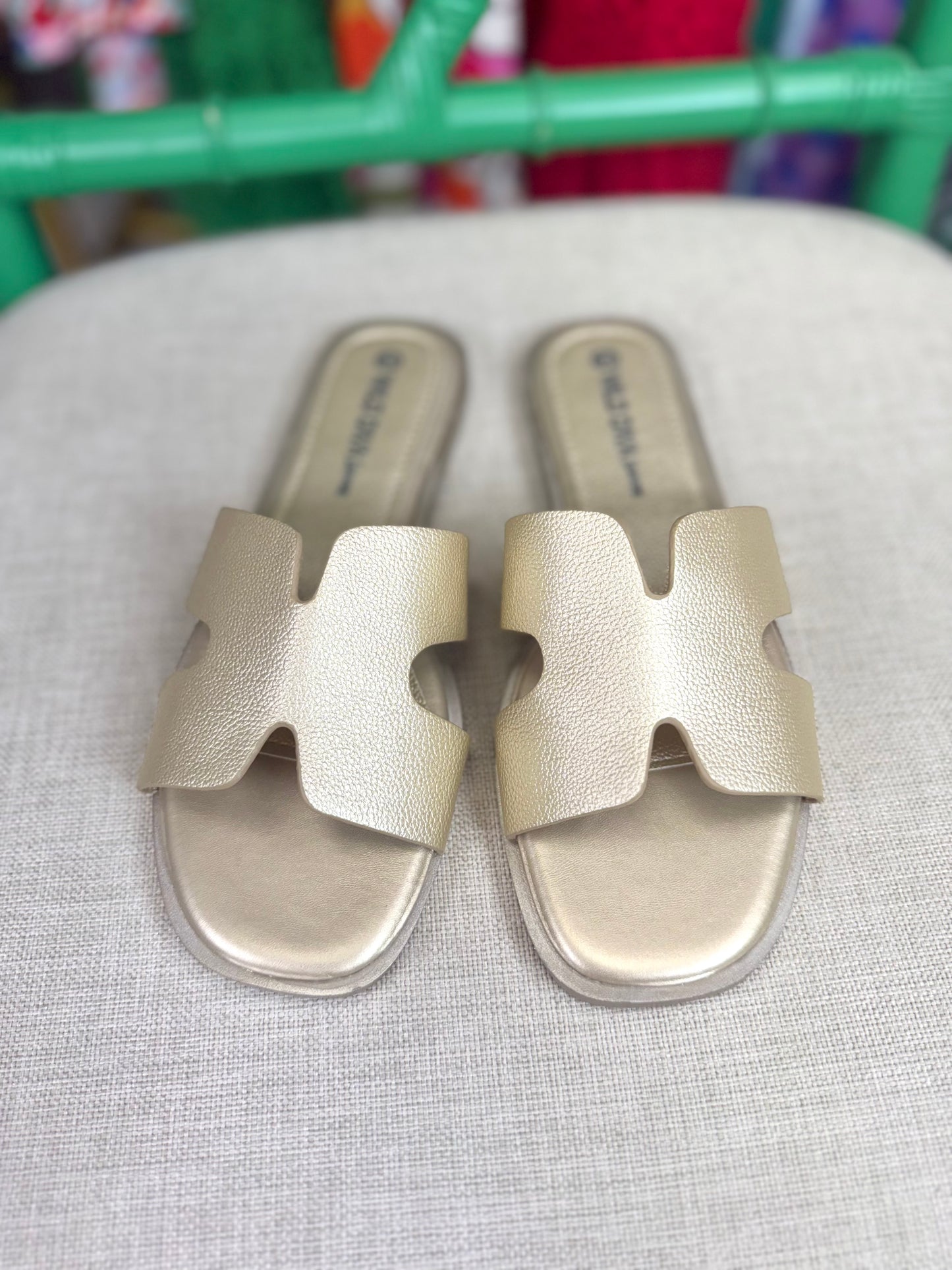 ✨SATURDAY STEAL DEAL✨ Come On Over Pebbled Gold H Slide Sandals