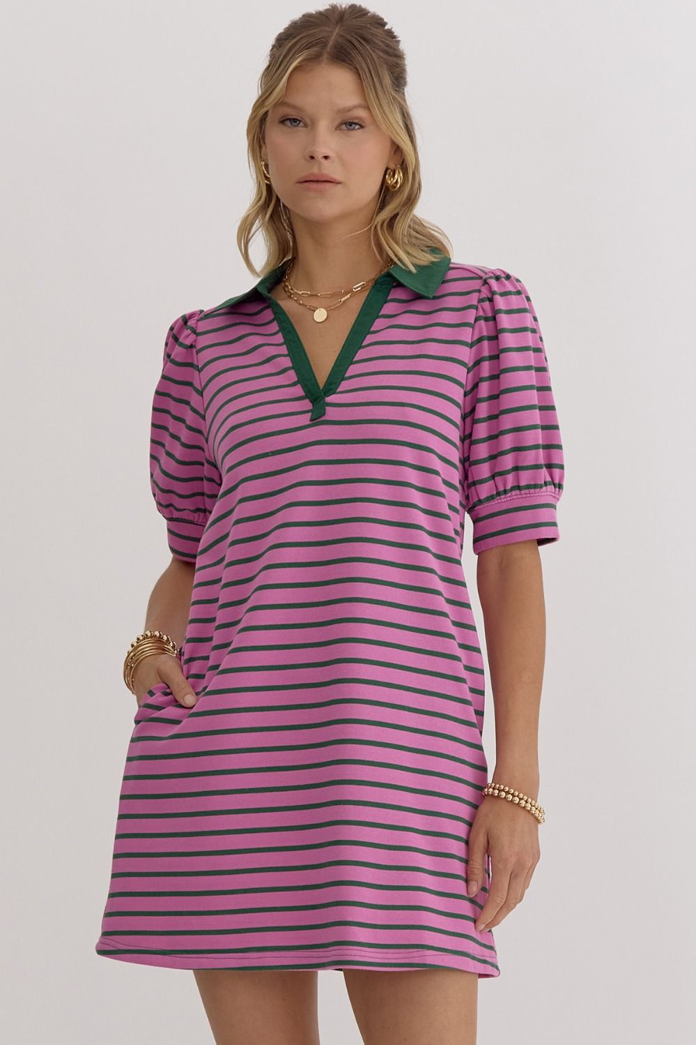 Classic Cool Pink Collar Shirt Dress