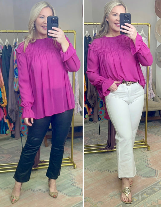 Pink Flounce Sleeve Blouse