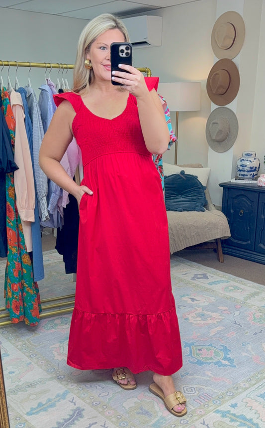 **More Colors** Makes Me Wonder Smocked Flutter Sleeve Maxi Dress