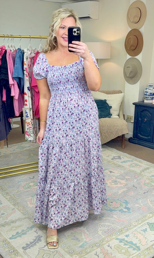 Love Story Floral Print Smocked Dress