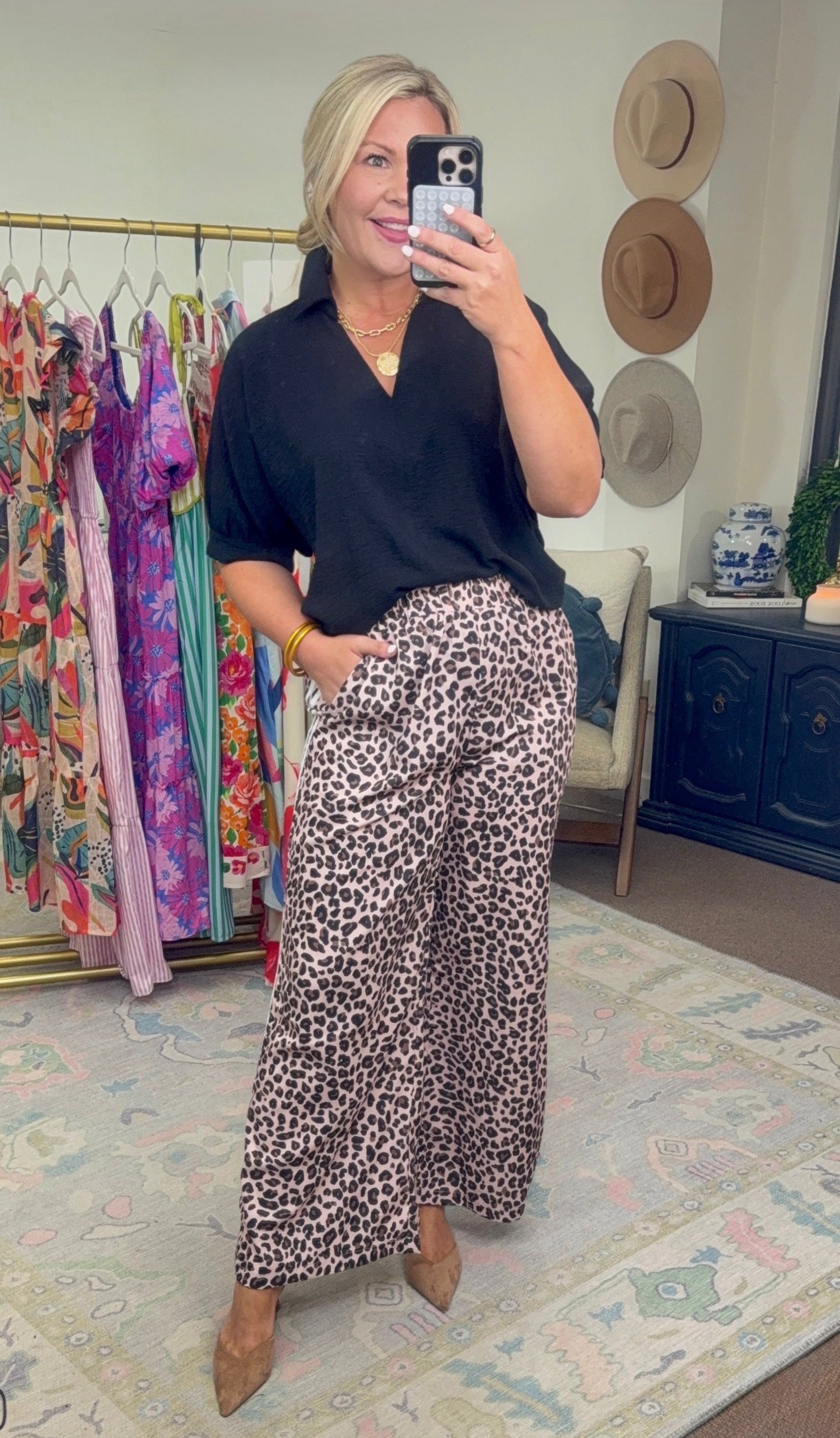 Wild Card Wide Leg Leopard Print Pants