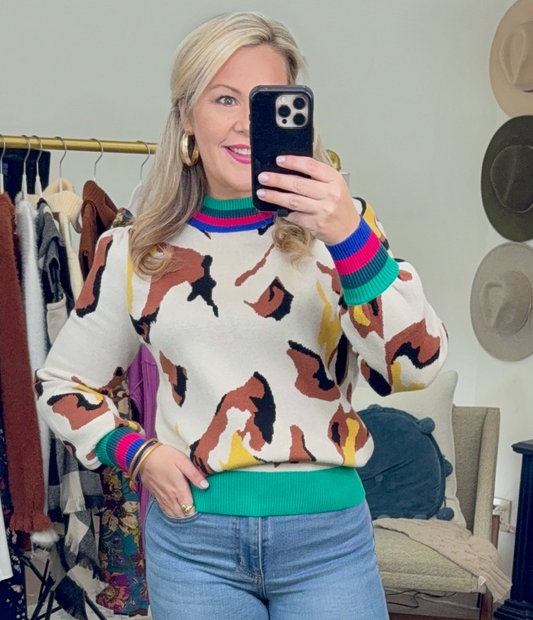 Playful Prowl Abstract Animal Print Sweater