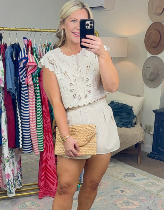 Amalfi Coast Embroidered Linen Short Set