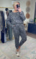 Fanning Split Side Pullover Top in Gray Leopard