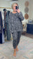 Fanning Split Side Pullover Top in Gray Leopard