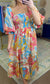 Somewhere Tropical Print Puff Sleeve Midi Dress
