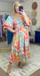 Somewhere Tropical Print Puff Sleeve Midi Dress