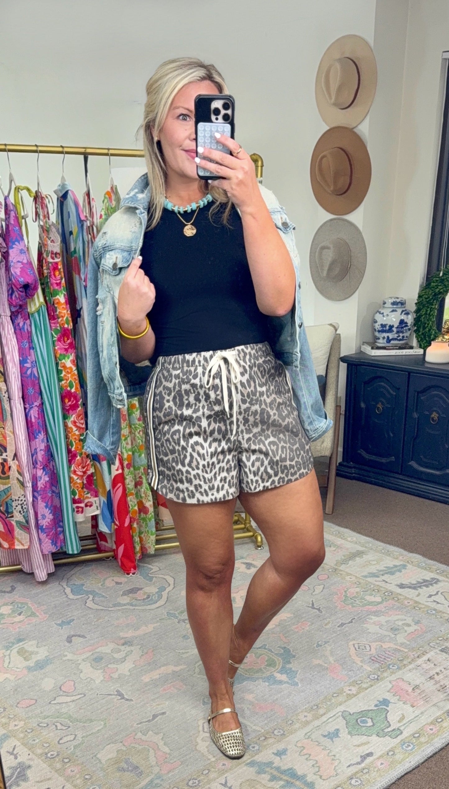 Run Wild Leopard Print Drawstring Shorts