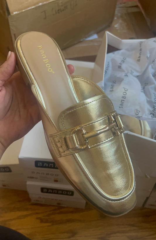 High Stakes Metallic Loafer Mules