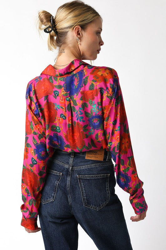 Vibrant Vibes Print Button Down Blouse