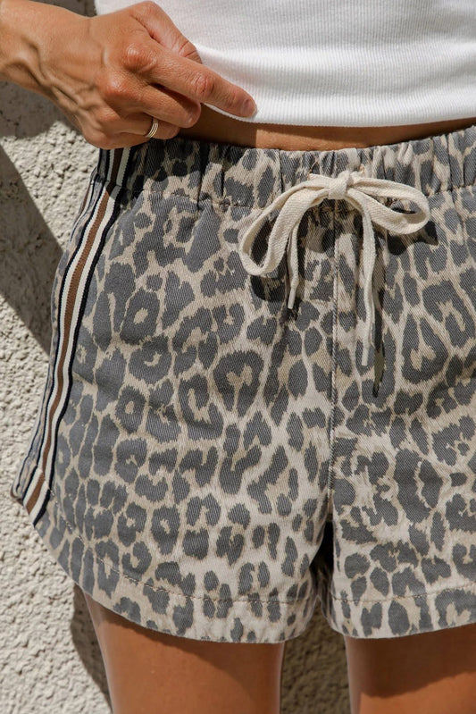 Run Wild Leopard Print Drawstring Shorts