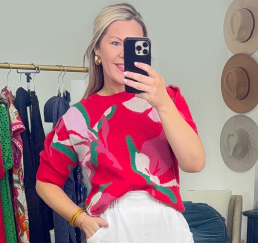 Modern Meadow Abstract Floral Knit Top