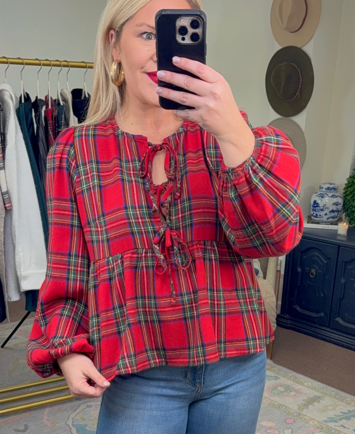 Festive Flirt Tartan Tie Babydoll Top