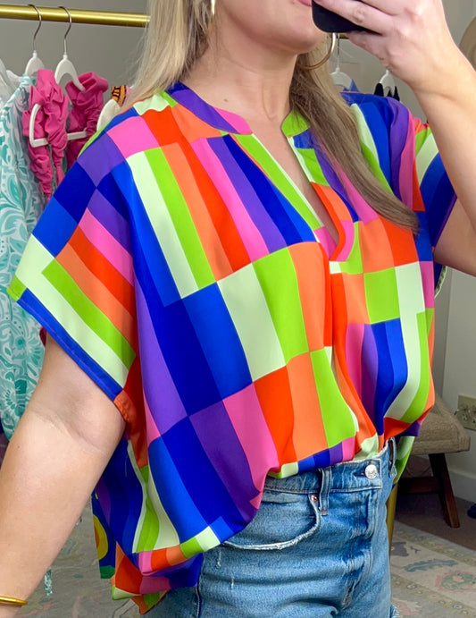 ENTRO: Multi Colorblock Oversized Blouse