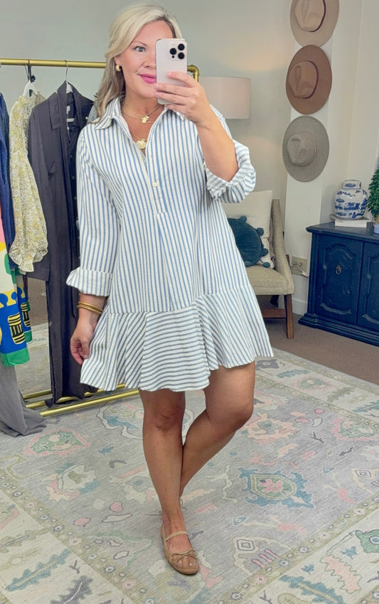 Head Start Stripe Flounced Shirt Dress