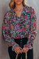 Black Multi Print Ruffle Blouse