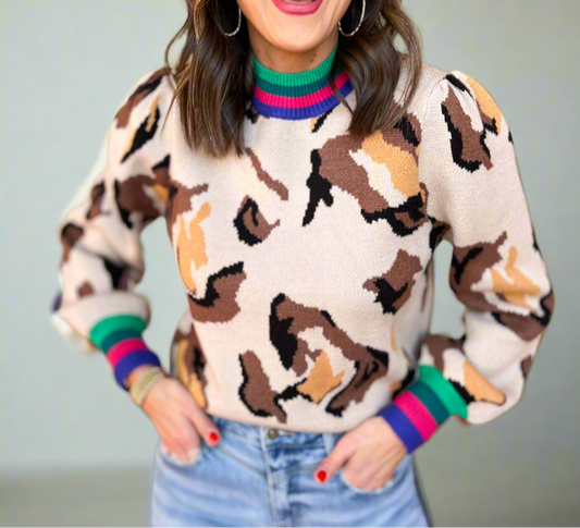 Playful Prowl Abstract Animal Print Sweater