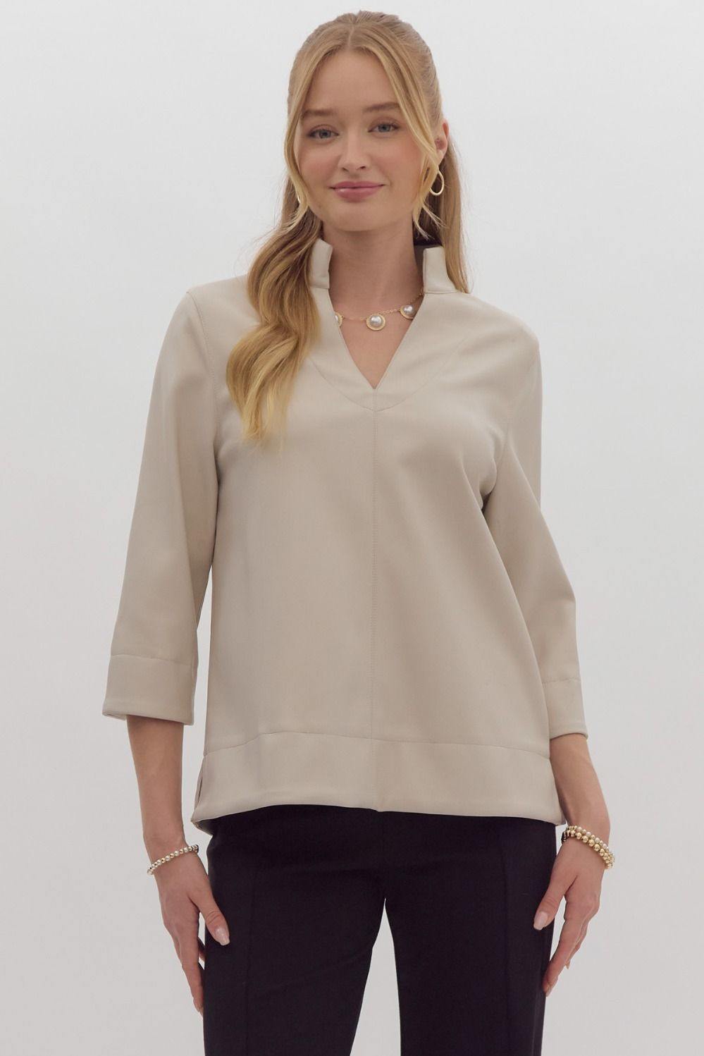 With Distinction Cream Stand Collar Blouse