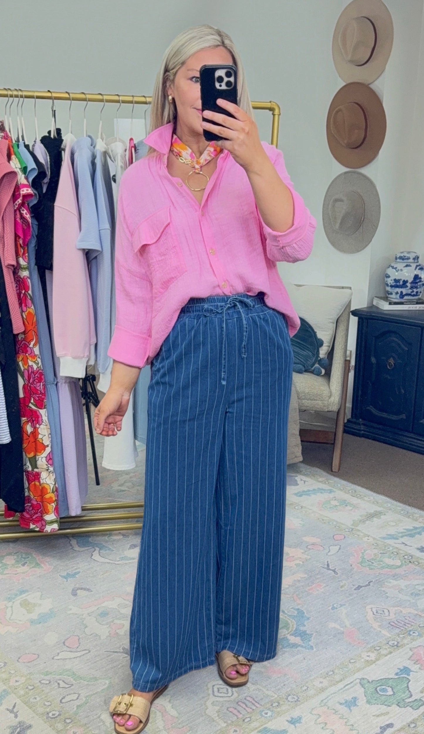 **MORE COLORS** Make Way Wide Leg Stripe Chambray Pants