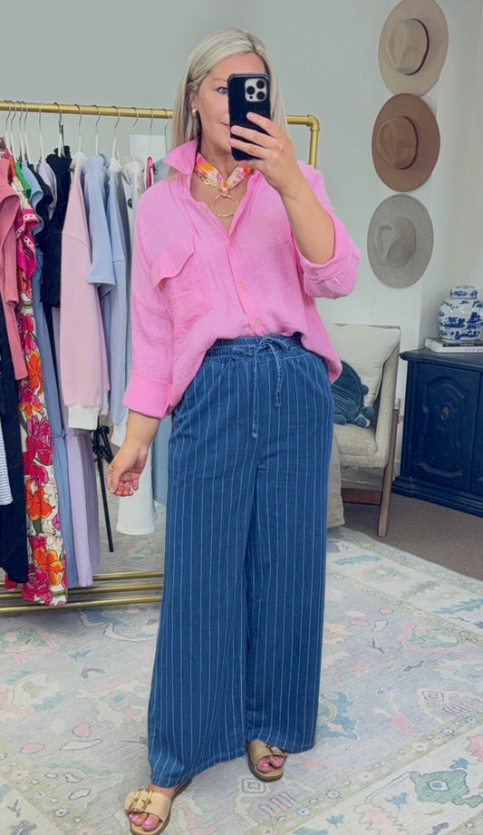 **MORE COLORS** Make Way Wide Leg Stripe Chambray Pants