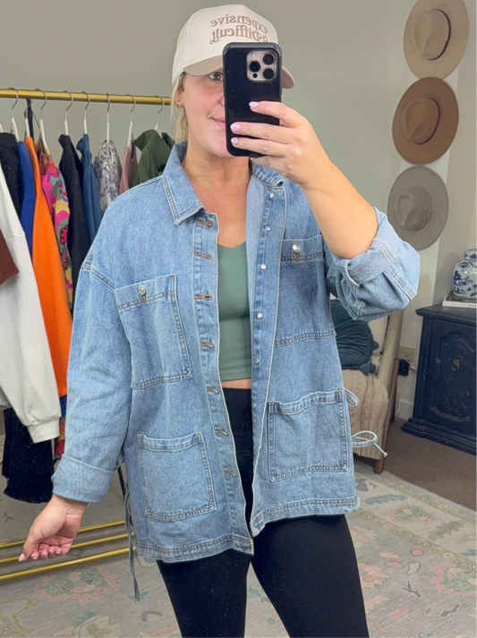 Main Character Tie Up Denim Shacket