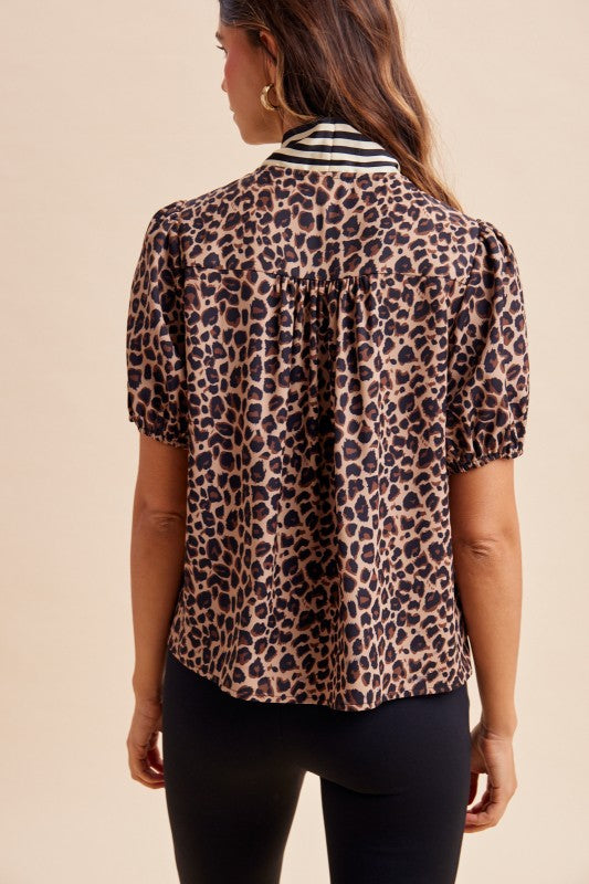 Wildly Appropriate Tie Neck Leopard Blouse