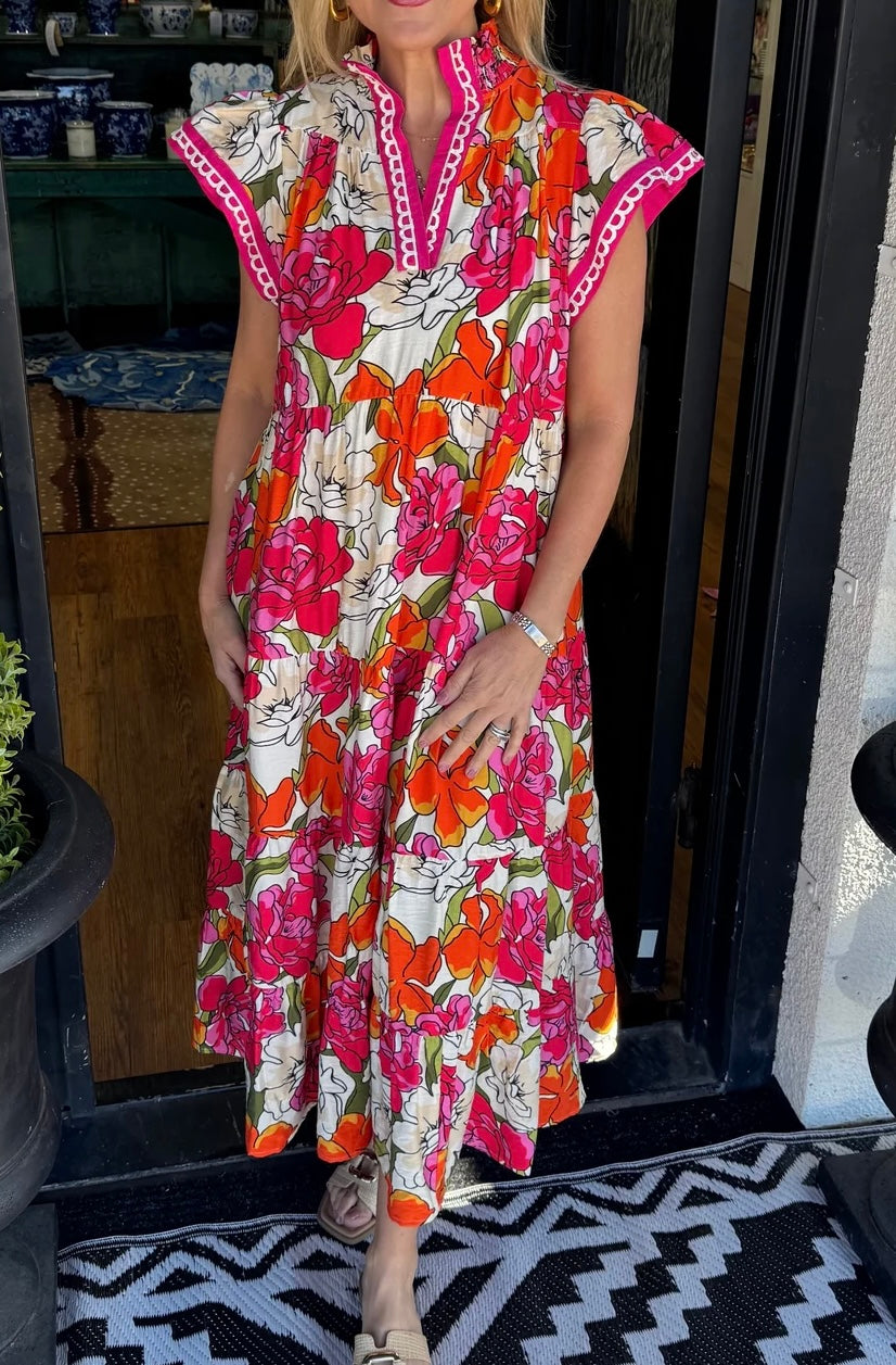 UMGEE: Peony Promenade Floral Print Tiered Midi Dress