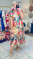 Party Under the Palms Print Tiered Midi Dress