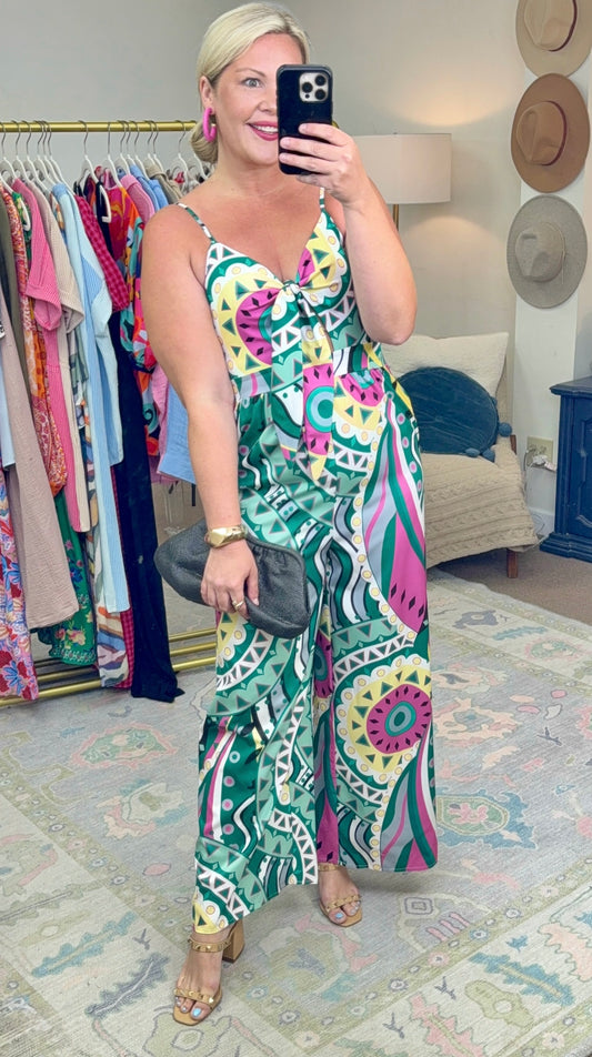 Kaleidoscope Views Abstract Print Wide Leg Jumpsuit