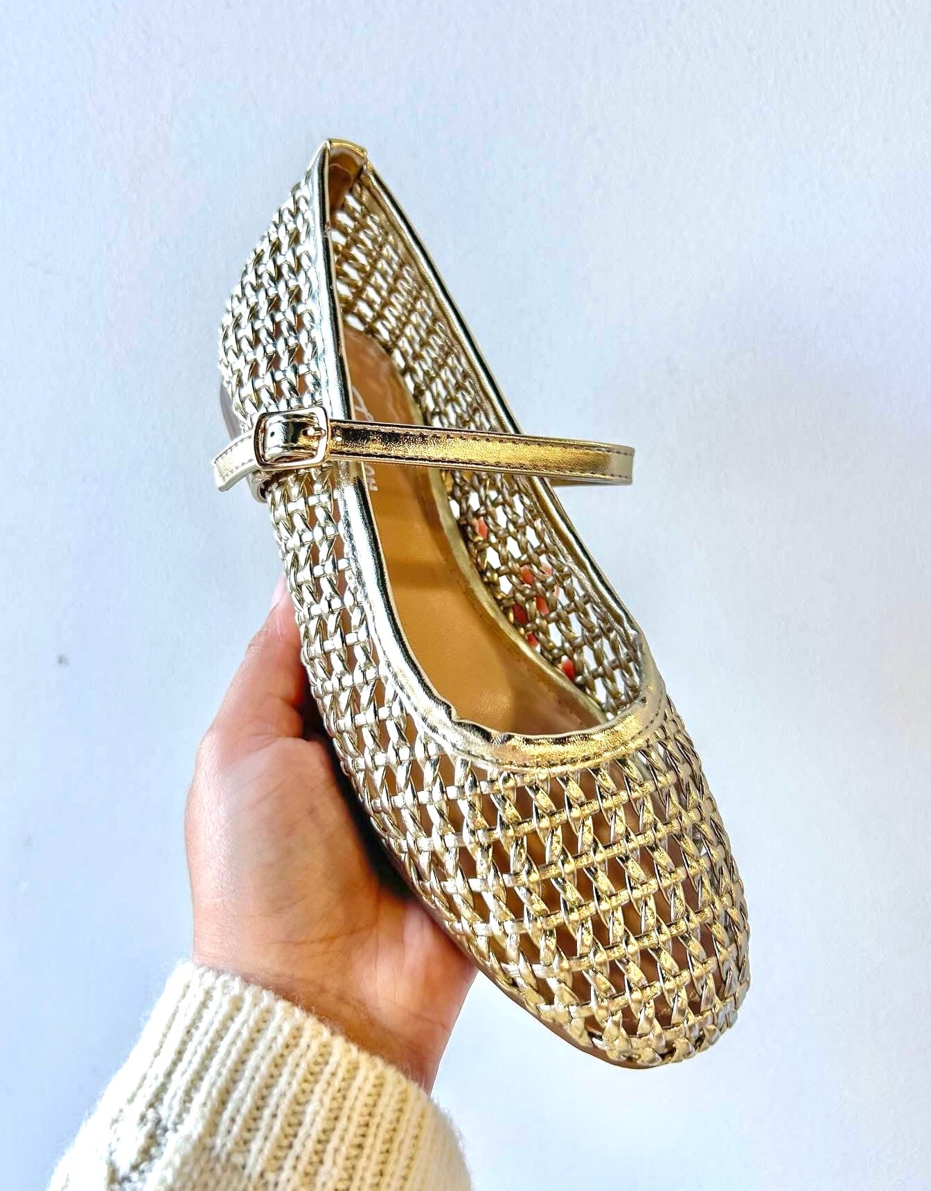 Midas Moment Gold Woven Mary Jane Flats