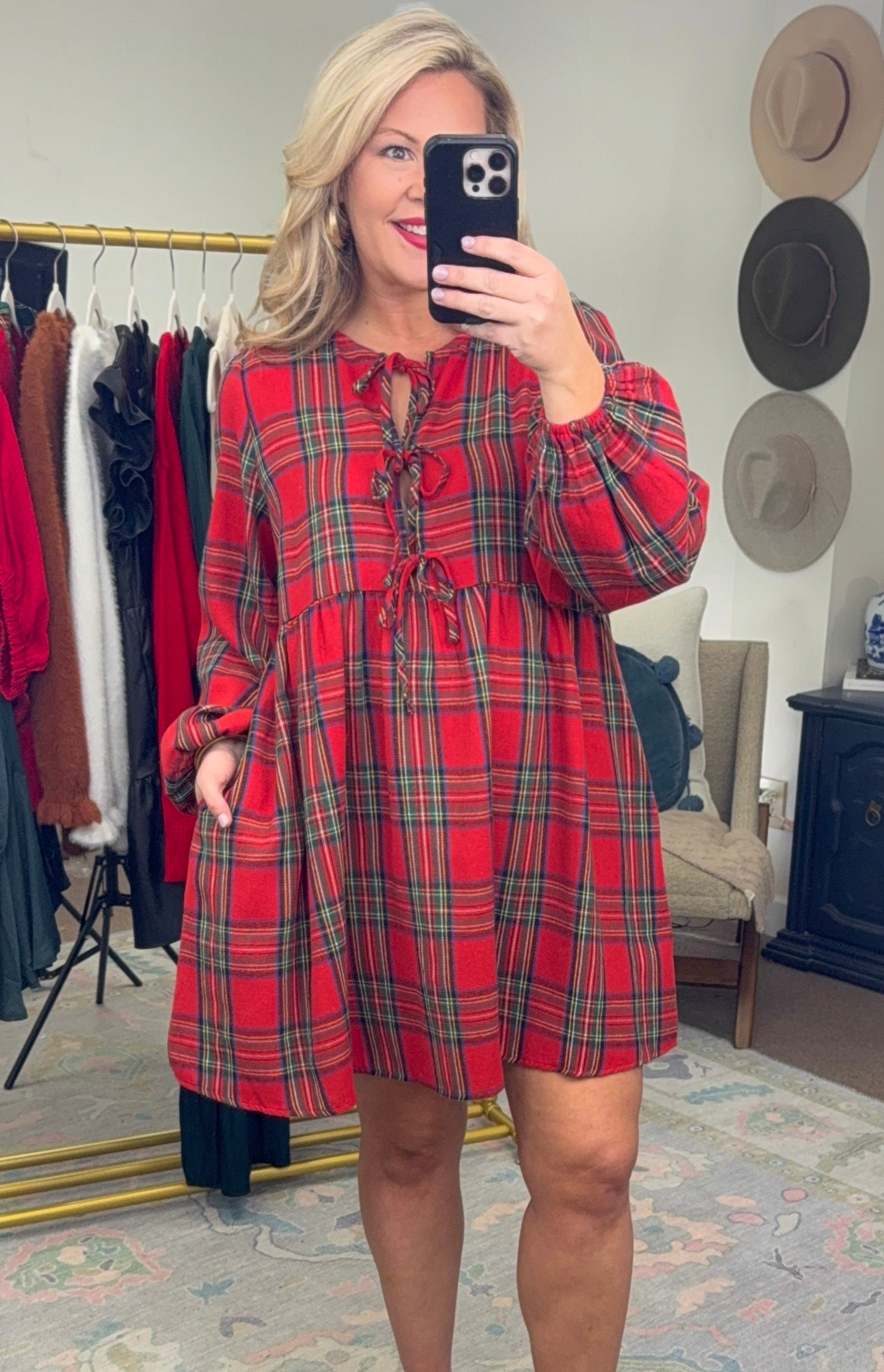 Merry Miss Tartan Tie Babydoll Dress